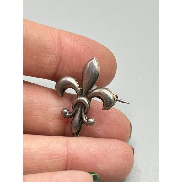Vintage Sterling Silver Fleur De Lis Pocket Watch Holder Pin Brooch - Picture 7 of 7
